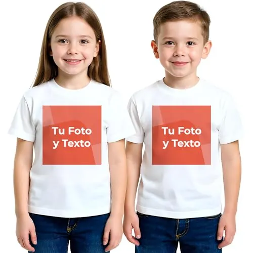 Cimpress Camiseta Infantil Personalizada, Tallas variadas, 100% algodón, Cuello Redondo, Manga Corta, diseño con Foto o Nombre, para niños y niñas.