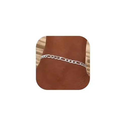 Richsteel Unisex Pulsera Tobillera Pie Joya Bisuteria para Tobillo, Eslabones Metal Cadenas Figaro Platinas