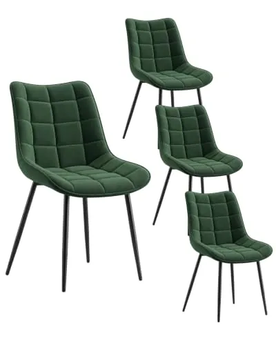WOLTU Juego de 4 Sillas Comedor,Terciopelo,Verde Oscuro | Patas Metálicas, Carga 150kg, Asiento Antideslizante Cómodo, Uso Hogar Comedor Salón Dormitorio