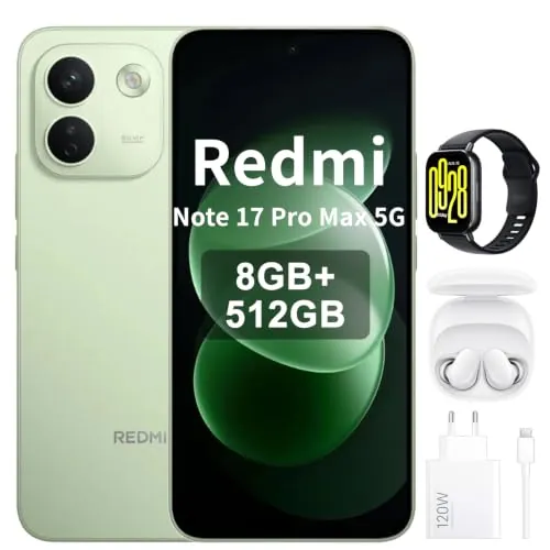 XIAOMI Redmi Note 17 Pro Max 5G Smartphone 8+ 512GB Batería 9210mAh IP66/IP68 Nueva Cámara de 50MP Pantalla AMOLED de 6.83 pulgadas Verde + Cargador 120W Auriculares Reloj