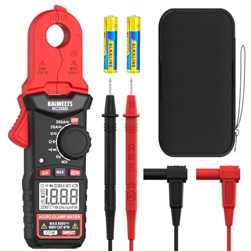 KAIWEETS Pinza Amperimétrica Digital, Multímetro Automotriz TRMS NCV, 2000 Cuentas, Medidor Corriente y Voltaje AC/DC, Resistencia, Capacitancia, Frecuencia, Diodo, Continuidad