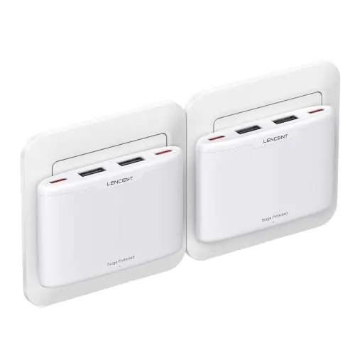 LENCENT 2 Piezas Cargador Múltiple Plano Pared con 2 USB-A y 2 USB-C