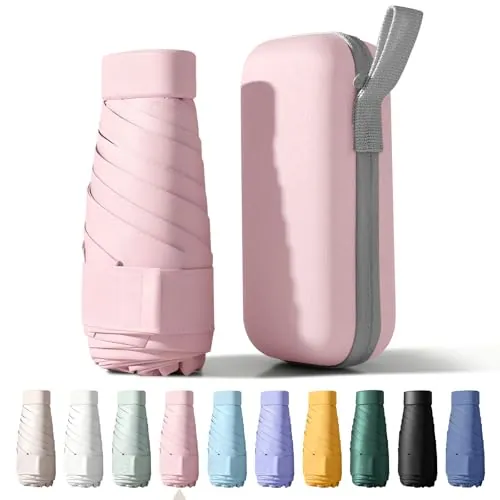 Betrynidil Paraguas Plegable Ultra Compacto y Portátil para Viaje, Protección UV 99% e Impermeable para Hombres y Mujeres (Rosa)