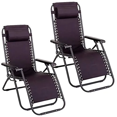 LOLAhome Pack de 2 sillas Gravedad Cero reclinables con Bloqueo de Seguridad Negras de Tejido Oxford y Acero de 95x65x106 cm
