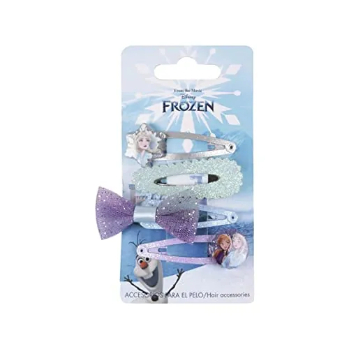 Pack de 4 Horquillas de Frozen - Diseño Multicolor - Elaboradas con Materiales Resistentes - Estampado con Personajes de Frozen - Producto Original Diseñado en España