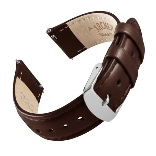 Archer Watch Straps - Correas de Reloj de Cuero de Grano Superior de Liberación Rápida (Castaño Oscuro/Costura a Juego, 20mm)