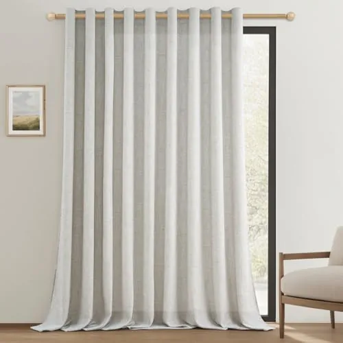 MRTREES Cortinas de Salon Lino Natural Rusticas 1 Pieza 300x240 CM Ultra Ancho Cortina Dormitorio Juvenil Translucidas Visillo con Ojales Decoración de Ventana Habitacion Comedor, Blanco Roto