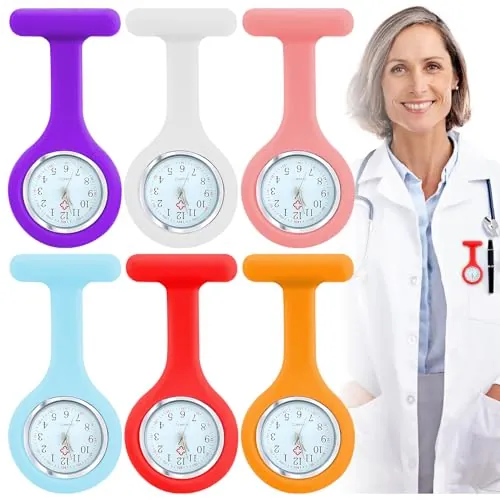 WIYETY 6 relojes de enfermera con clip, reloj de enfermera fob, práctico reloj de frecuencia cardíaca para médicos y enfermeras (azul claro, rosa, rojo, blanco, naranja y morado)