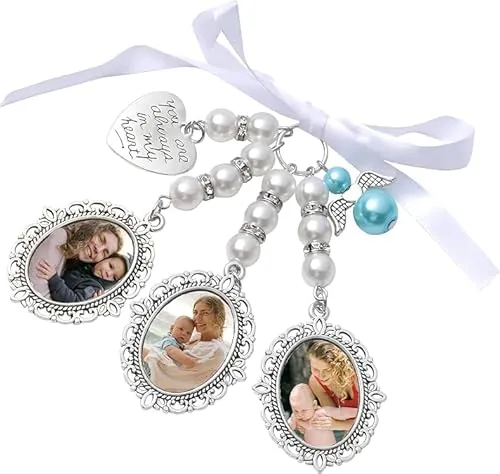 Eletizy Dije de foto personalizado para ramo de novia, dijes de ramo personalizados para recuerdo de boda, dije de ángel ovalado con encaje -You Are Always in My Heart