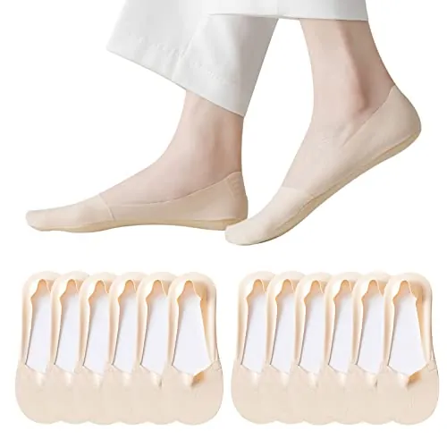 Caudblor 6 Pares Calcetines Atlético Invisibles Mujer Antideslizante Calcetines Cortos Gris Desnudo Negro 36-39 40-43 (NUDE, 36-39)