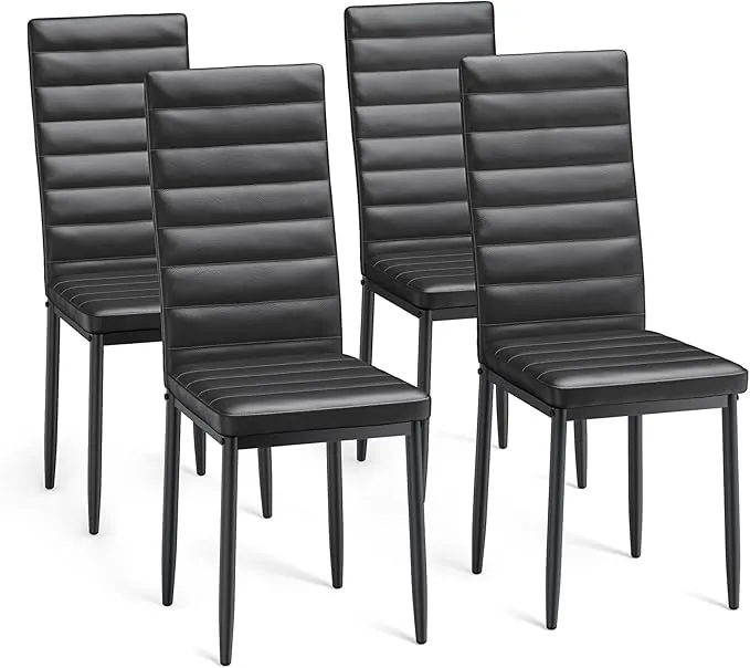 Bealife Sillas de Comedor Juego de 4 Piezas Sillas de Respaldo Alto de Piel sintética Sillas de Comedor de Cocina Modernas (Negro, 4)