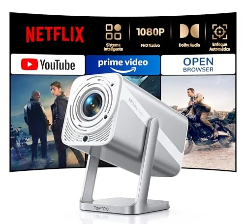 Proyector【Compatible con Netflix/Apps Integrada/Dolby】 Smart Proyector 4K 700ANSI Auto Enfoque/Keystone Tiro Corto, ProyectorPortátil 1080P Giratorio 360° WiFi6 Bluetooth5.2 para Cine en Casa