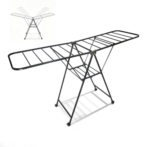 ZEXTEK Tendedero Plegable con Ruedas, Acero al Carbono, Alas Extensibles hasta 1,7 m, Altura Ajustable, 40 kg de Carga, Tendedero de Ropa para Interior y Exterior, Negro