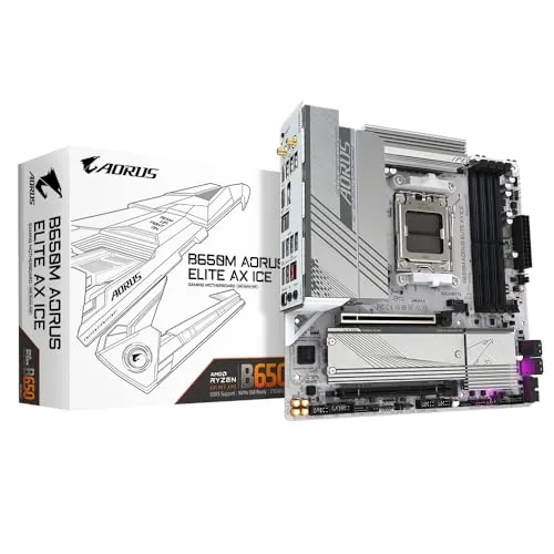 GIGABYTE B650M AORUS Elite AX Ice Placa Base - AMD Ryzen Serie 9000, VRM de 12+2+2 Fases, hasta 8000 MHz DDR5 (OC), 1xPCIe 5.0 + 1xPCIe 4.0 M.2, LAN 2,5 GbE, WiFi 6E, USB 3.2 Gen 2x2