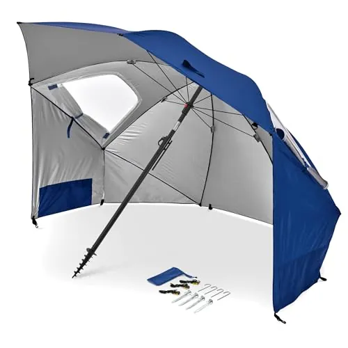 Sport-Brella Premiere UPF 50+ Umbrella Shelter for Sun and Rain Protection (8-Foot), Premiere Blue