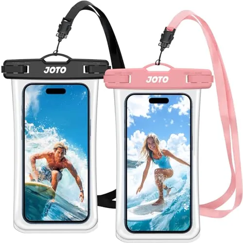 JOTO 2 Fundas Impermeables para Smartphone con certificación IPX8 para iPhone 17/16/15/14/13/12/11 Air Plus Pro MAX, Xiaomi Redmi Note 13/13 Pro 12 A3, Galaxy A15 A35 A25 A54 A55 -Negro Rosa