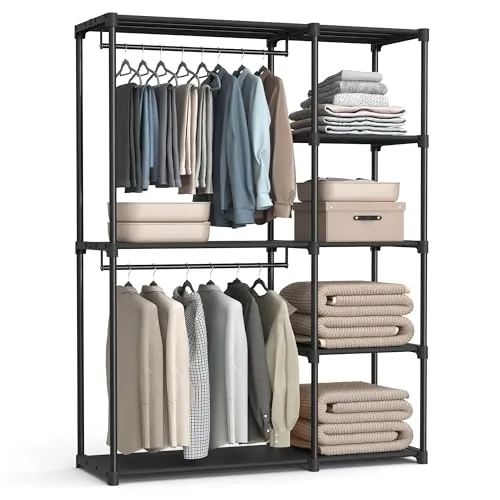 SONGMICS Armario de Ropa Plegable, Perchero con Barras, 124 x 43 x 182 cm