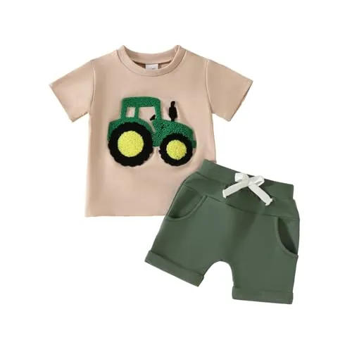 UUAISSO Conjuntos de Ropa Para Niño Pequeño Camiseta con Cuello Redondo y Estampado Letras Tops y Pantalones Cortos Conjuntos Verano Para Bebé Niño Verde2-3 años