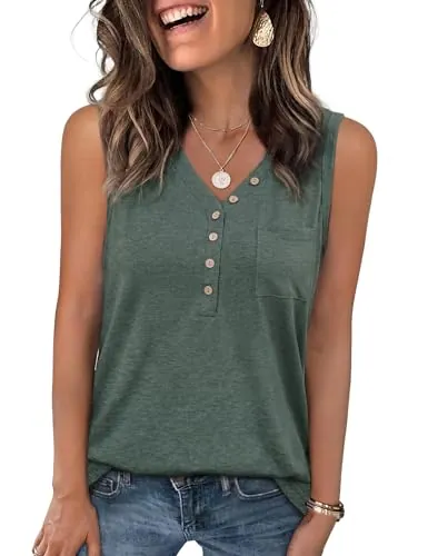 Aottori Camiseta Mujer sin Mangas para Verano Botones Frontales Cuello en V