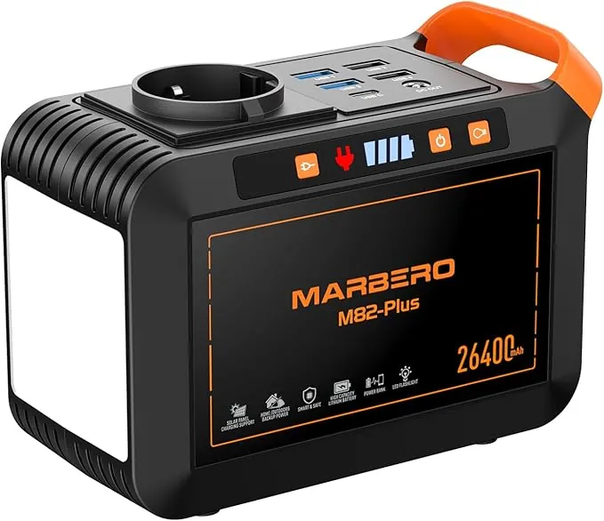 MARBERO Estación de energía portátil 26 400 mAh batería litio banco de energía con enchufe AC 120W generador solar salidas LED USB CC para acampar emergencias aire libre picnics pesca viajes