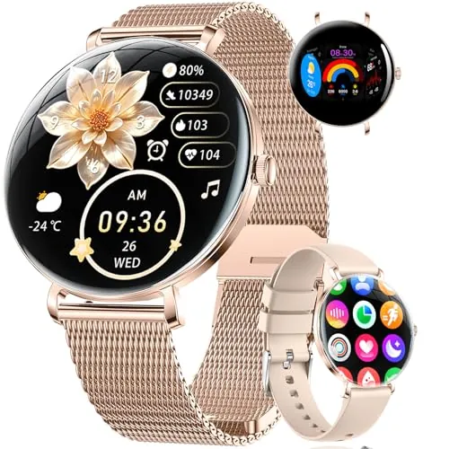 SUNKTA Reloj Inteligente Mujer Ligero con Pantalla Curva AMOLED Ultra Fina Bluetooth Llamadas IP68 Impermeable Podómetro/Frecuencia Cardíaca 100+ Modos Deportivos Elegante Smartwatch para Android iOS