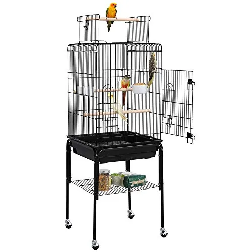 Yaheetech Jaula para Pájaros con Techo Abierto Negro 46,5 x 46,5 x 136 cm