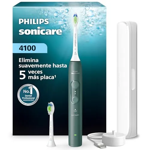 Philips Sonicare Serie 4100 - Cepillo dental sónico con sensor de presión, 4 ajustes de cepillado, EasyStart, SmarTimer, autonomía de 21 días, estuche, verde bosque, HX4042/46, [Nuevo]