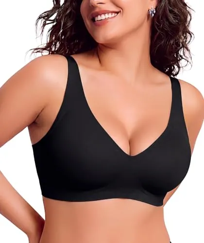 Bresdk Sujetador Sin Aros Jelly Bra Sin Costuras Escote Profundo Negro S | Sujetadores sin aros, Sujetador escote profundo, copas semifijas, tirantes anchos ajustables, elevación suave