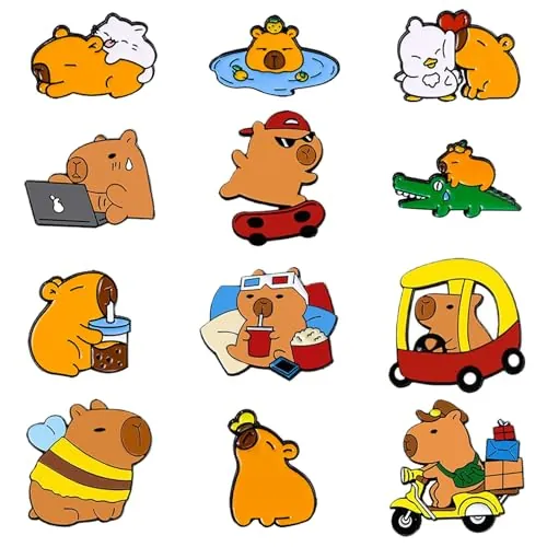 FOSDICK 12 Piezas Broche Capibara, Lindo Pin de Capibara, Dibujos Animados Broches para Ropa Mujer Infantil, Capybara Pines Esmaltado, Interesante Animal Pin Broche Regalo para Mujer Niña Niño