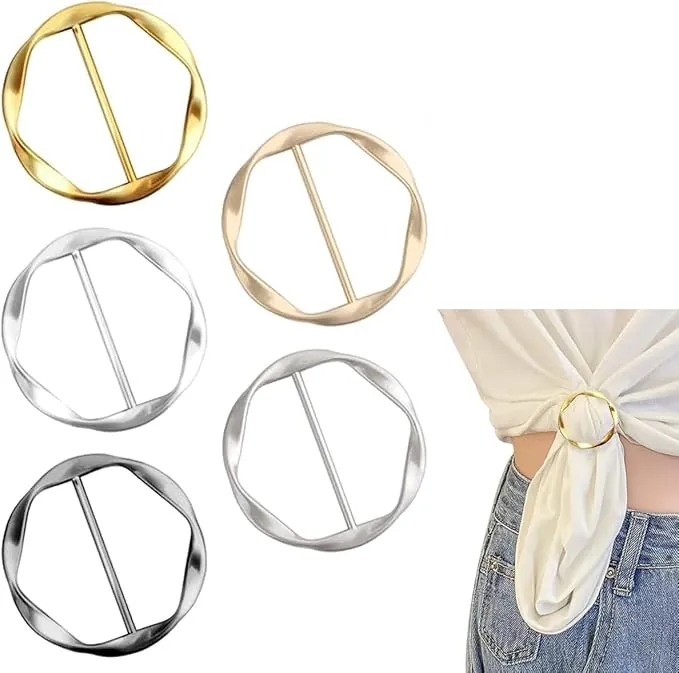 5 Piezas Clips Redondos Elegantes para Camiseta Ropa Esquina Anudada BotÓN Bufanda Anillo Clip Moda Seda Hebilla Clip de Círculo de Metal de Moda Redondo Metal CÍRculo Dama Camiseta Clips