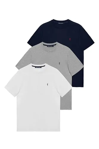 Polo Club Pack de 3 Camisetas Básicas Azul Marino, Blanca y Gris vigoré - Manga Corta - Logo Bordado - Camiseta de Hombre