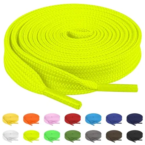TBOC Cordones Planos [Amarillo Flúor] [120 cm] Calzado Zapatos Zapatillas Botas | Cordón Patines Fútbol Deporte | Compatibles con Converse Nike Adidas Panama Jack Asics Vans