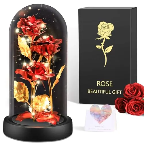 BOLEi Rosa Eterna LED, Regalos Originales para Mujer(3 Rosas Rojo Oro)