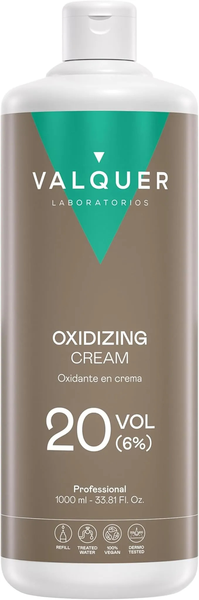 VALQUER Agua Oxigenada en Crema Estabilizada 20 Volúmenes 6% | Oxidante para Coloración Capilar Permanente y Decoloración | Vegano con Ingredientes de Origen Natural | Profesional | 1 L