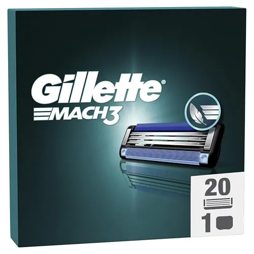 Gillette Mach3 Cuchillas de Afeitar Hombre + Funda de Viaje, Pack de 20