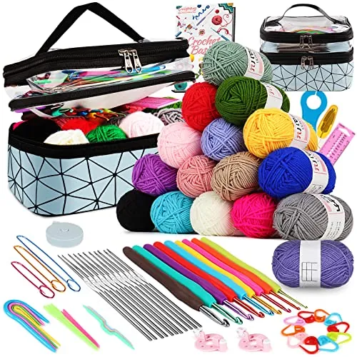 Coopay Kit de ganchillo para principiantes para niños y adultos, 71 piezas de ganchillo de primera calidad con hilo y accesorios para tejer, kit de ganchillo Amigurumi para principiantes, azul
