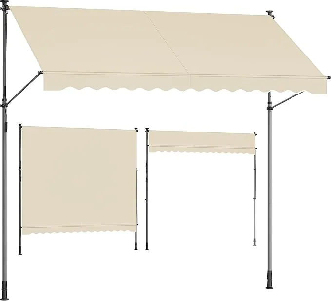 SONGMICS Toldo Manual, Toldo Retráctil para Balcón, Regulable en Altura con Manivela para Balcón, Jardín, Patio, 300 x 120 cm, Beige GSA302M01