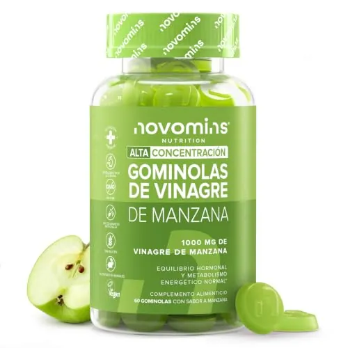 Gominolas de Vinagre de Manzana 1000mg | Vitamina B12, B6 y D | Novomins | Vinagre de Manzana Madre | 60 Gominolas | Sin Gluten y Veganas | Salud Intestinal y Metabolismo | Apple Cider Vinegar