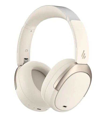 Edifier W80 Over Ear Headphones con cancelación Activa de Ruido -49dB, LDAC Hi-Res con Cable e inalámbrico, Llamada Clara AI, Carga rápida, conexión multipunto, Bluetooth V5.4 - Marfil