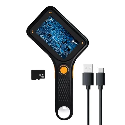 Microscopio digital 500X con pantalla IPS de 3 pulgadas, enfoque automático, 8 luces LED, ranura para tarjeta TF, lupa de mano portátil para monedas, PCB, inspección de joyas, proyectos educativos