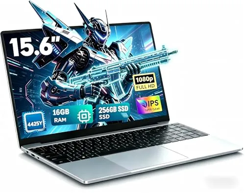 Ordenador Portátil 15,6 pulgadas, 16 GB RAM 256 GB SSD Portátil para estudiantes, oficina negocios Procesador 4425Y (hasta 1,7 GHz), 1920 × 1080 Full HD, Win 11, compatible con WiFi 5 y Bluetooth
