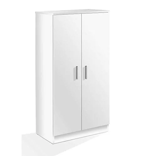 Habitdesign Zapatero Blanco 2 Puertas y 6 Baldas Regulables| 108x55x36 cm | Armario zapatero compacto de 55 cm de ancho en melamina PEFC; mueble zapatero para recibidor, dormitorio o vestidor.