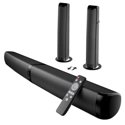 GarageRock Barra de Sonido TV, 2026 Upgrade 90W Soundbar, 2-en-1 Desmontable Barra Sonido, Bluetooth 5.3 Altavoz para TV con ARC/Opt/AUX Conexiones, Home Cinema para TV/PC/Proyectores/Regalo, 1 Pcs