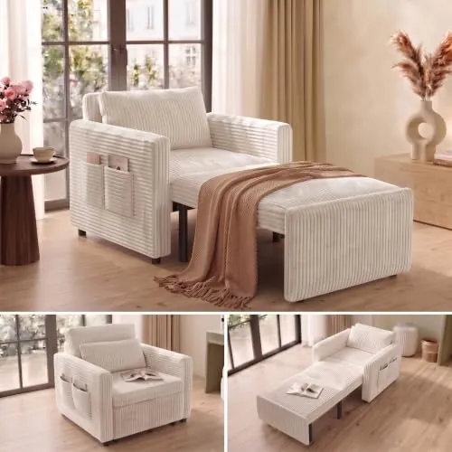 Xbro Sofá Cama 1 Plazas, Sillón Cama Convertible 3 en 1, Beige