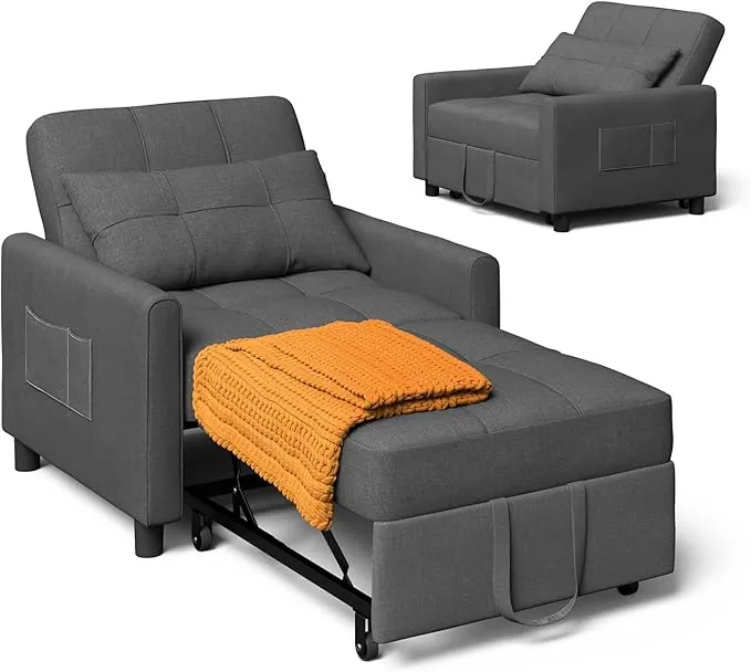 Xbro Sofá Cama Convertible Sillón Cama Plegable 3 en 1 con función de Cama, sofá Cama Ajustable con cojín y Saco, sillón con función de Dormir para apartamento pequeño (Gris Oscuro)
