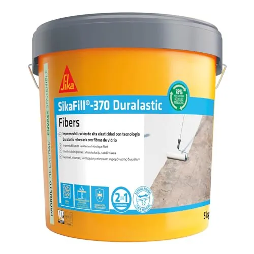 SIKA - Impermeabilización reforzada con fibra - SikaFill 370 Fibers - Blanco -Pintura acrílica con fibras de vidrio para impermabilización de cubiertas y terrazas visitables - Puenteo de fisuras - 5kg