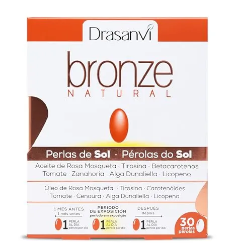 DRASANVI Acelerador de bronceado | Betacarotenos | Protege la Piel de Rayos UVA y Previene el Envejecimiento|Rosa de Mosqueta,Tomate, Zanahoria y Alga Dunaliella, Vitamina E, Licopeno, Luteína|30dias