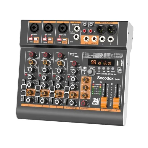 Mesa de Mezclas Bluetooth de 5 Canales para Podcast, Karaoke y Streaming