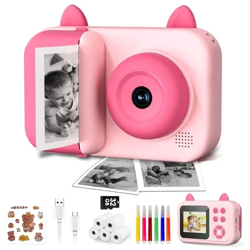 Singphere camara fotos infantil instantanea,camara de fotos instantaneas Cámara Instantánea para Niños con Tarjeta de 32G y Papel de Impresión D 1080P Cámara Instantánea para Niños y Niñas 3 a 12 Años