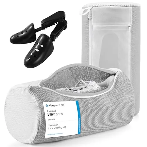 Teletrogy 2 Piezas Bolsa Zapatillas Lavadora con Horma Ajustable, Gris | Lavar Los Cordones Y Las Plantillas Juntos, Alta Permeabilidad al Agua, Fibras Esponjosas, Limpieza Envolvente de 360°